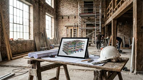 Bild Koordinierung auf Baustelle mit Software