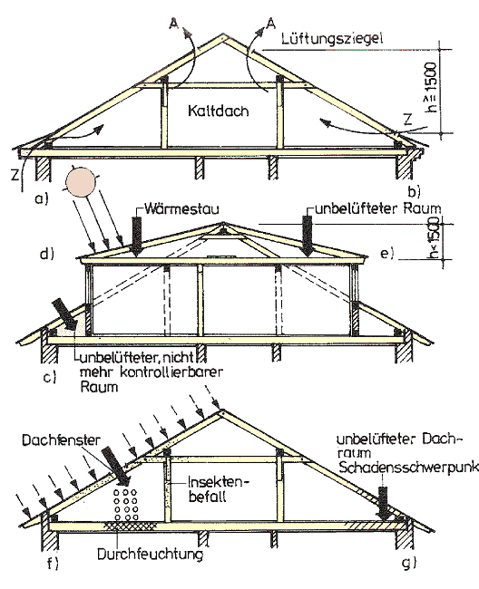 mögliche Bauschäden an den Dachkonstruktionen