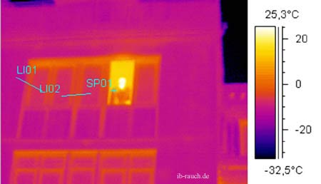 IR- Oberflächentemperatur einer wärmegedämmten Fassade